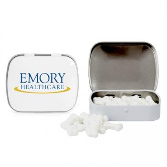 Custom Logo Domed Tin with Bone Shaped Mints 