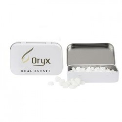 Custom Logo RECTANGULAR TIN WITH HOUSE SHAPED MINTS Custom Logo RECTANGULAR TIN WITH HOUSE SHAPED MINTS