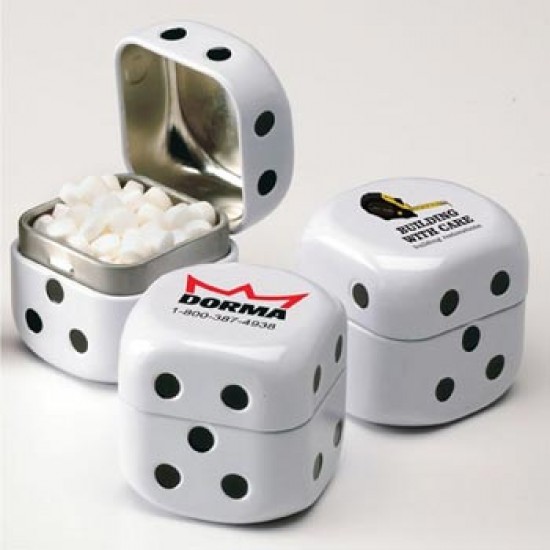 Custom Logo Roll the Dice Tin w/ Sugar-Free MicroMints