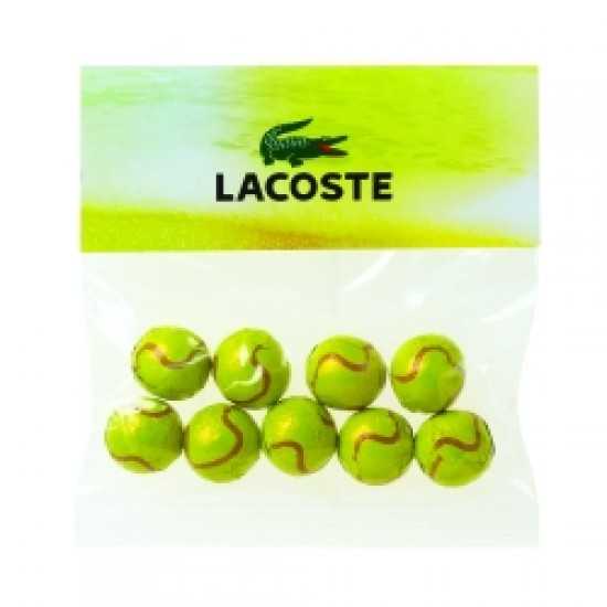 Custom Logo 2 oz Chocolate Tennis Balls in Header Bag