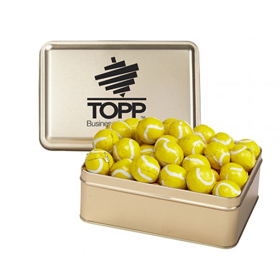 Custom Logo Small Rectangle Tin - Chocolate Sport Balls