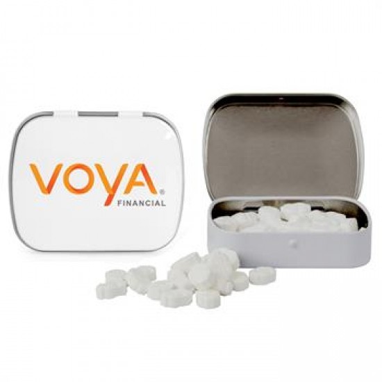Custom Logo Domed Tin with Dollar Sign Shaped Mints