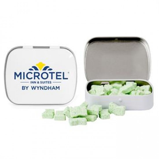 Custom Logo DOMED TIN WITH FLAG SHAPED MINTS