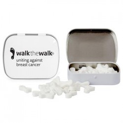 Custom Logo DOMED TIN WITH RIBBON SHAPED MINTS Custom Logo DOMED TIN WITH RIBBON SHAPED MINTS