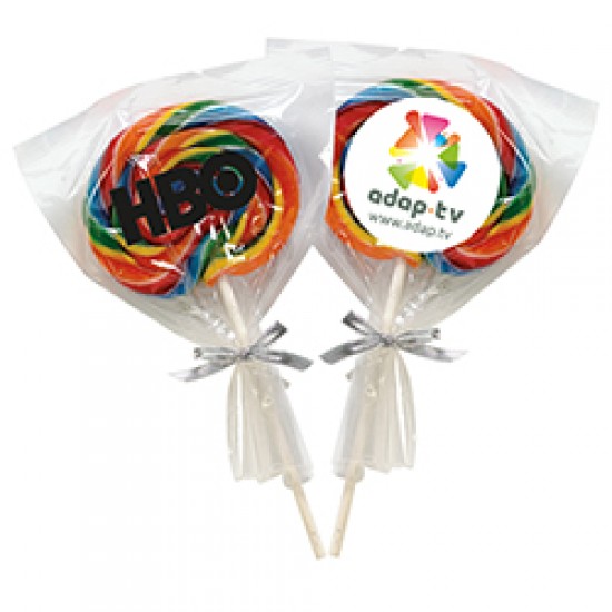 Custom Logo Swirl Lollipop in Cello bag with Bow