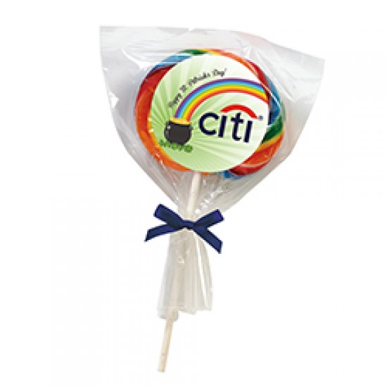 Custom Logo Lucky Lollipop - Swirl Lollipop in Cello bag with Bow