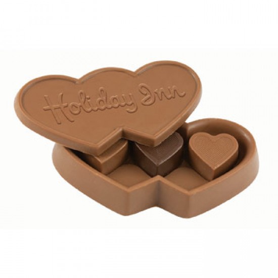 Custom Logo Double Heart Box With 3 Solid Heart Truffles