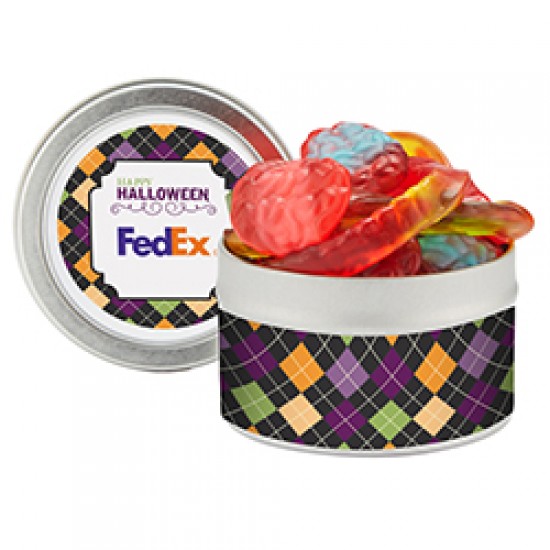Custom Logo Candy Cauldron Tin w/ Witches Brew Gummy Mix
