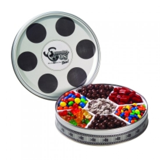 Custom Logo Large Film Reel Tin - 7 Way Candy Tin