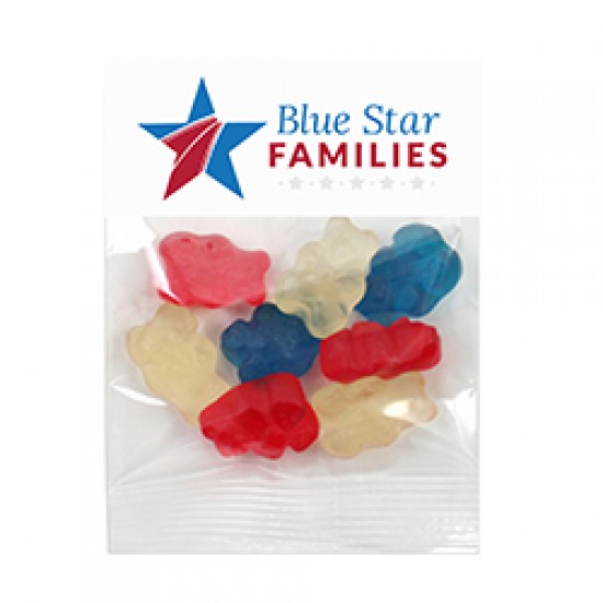 Custom Logo 1 Oz. Corporate Colors Gummy Bears in Header Bag