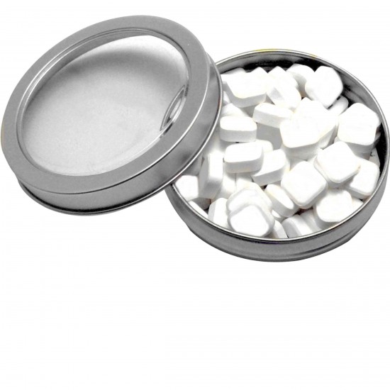 Custom Logo Candy Window Tin Short Round with Printed Mints