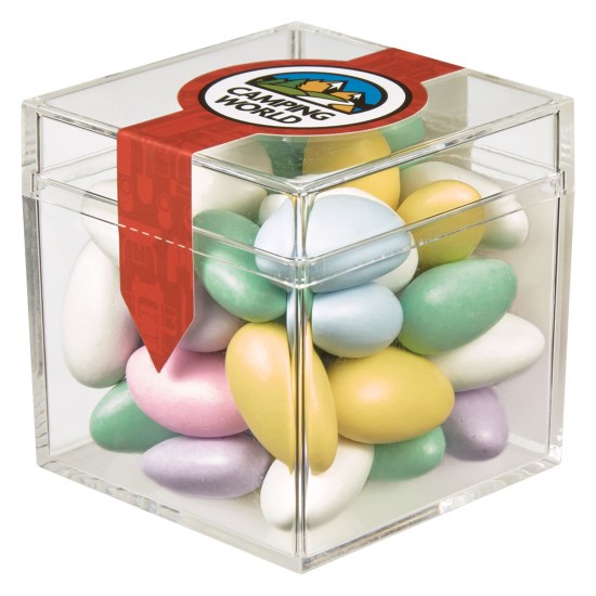Custom Logo Cube Shaped Acrylic Container With Jordan Almonds