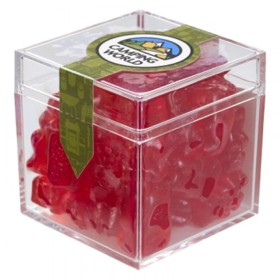 Custom Logo Cube Shaped Acrylic Container With Gummy Bears