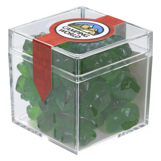 Custom Logo Cube Shaped Acrylic Container With Gummy Bears