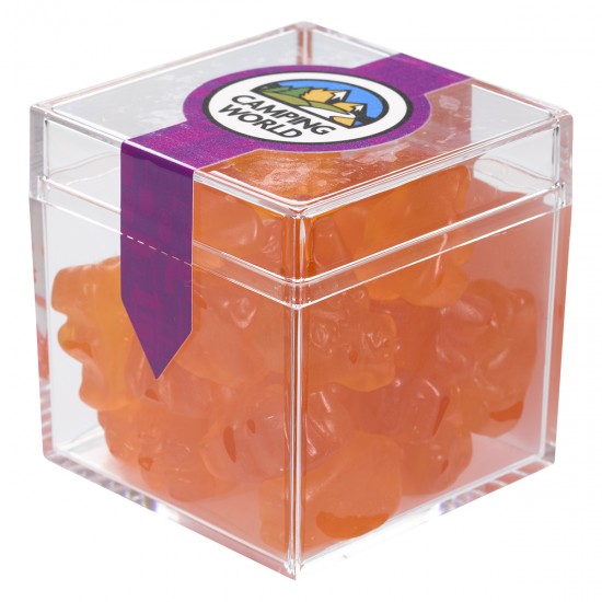 Custom Logo Cube Shaped Acrylic Container With Gummy Bears