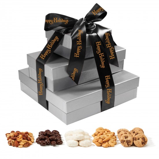 Custom Logo The Fifth Avenue Gift Tower with Cookies, Nuts, Cashews, and Almonds