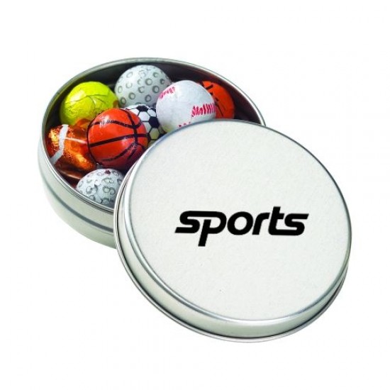 Custom Logo Medium Round Tin - Chocolate Sport Balls