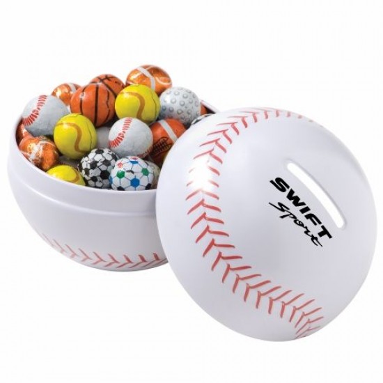 Custom Logo Small Themed Tin Banks - Chocolate Sport Balls