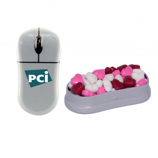 Custom Logo Mouse Mint Tin with Sugar-Free Gum, Hearts, Stars, Sugar-Free Peppermints, Colored Candy, Chocolate Littles