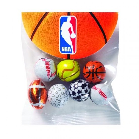 Custom Logo Chocolate Sports Ball in Small Round Top Header Bag