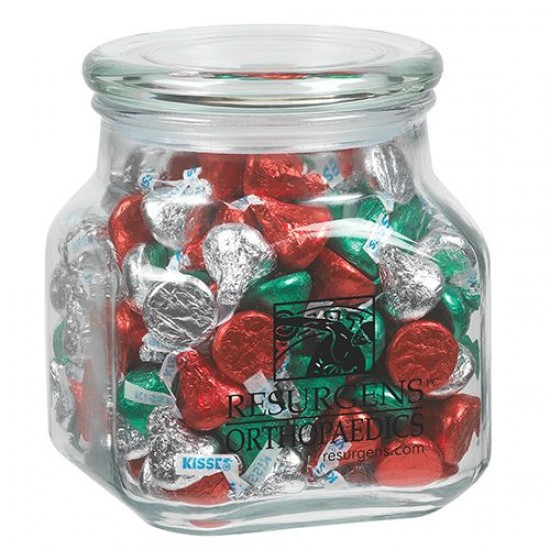 Custom Logo Contemporary Glass Jar - Hershey Holiday Kisses (32 Oz.)