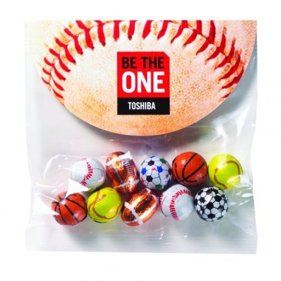 Custom Logo Chocolate Sports Ball in Large Round Top Header Bag