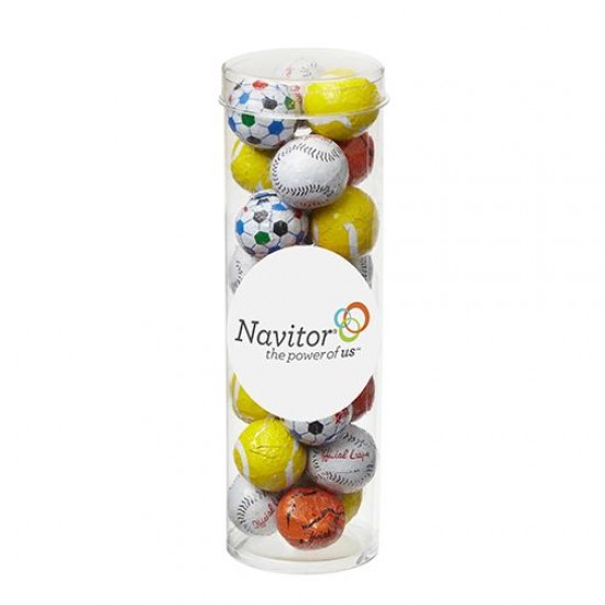 Custom Logo Small Tubes with Clear Cap - Chocolate Sport Balls