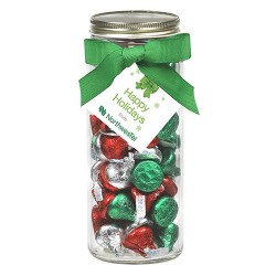 Custom Logo 16 Oz. Contemporary Glass Mason Jar w/ Grosgrain Bow (Hershey Holiday Kisses)