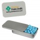 Custom Logo White Slider Tin With Colored Candy, Sugar-Free Peppermints, Chocolate Littles, Hearts, Stars