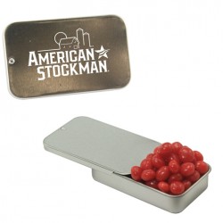 Custom Logo White Slider Tin With Signature Peppermints, Red Hots Custom Logo White Slider Tin With Signature Peppermints, Red Hots