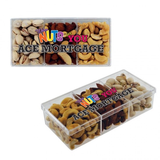 Custom Logo 3 Way Show Piece Cashews, Pistachios, Mixed Nuts