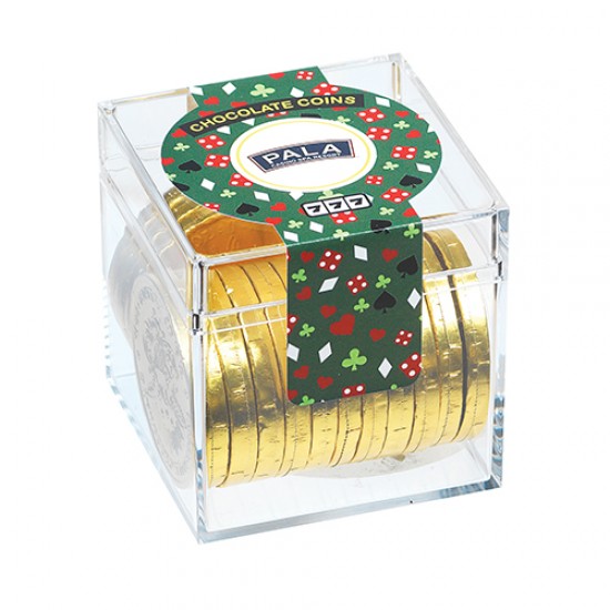 Custom Logo Casino Cube w/ Chocolate Gold Coins