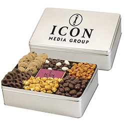 Customize Delectable Snack Sensation Tin with your logo Customize Delectable Snack Sensation Tin with your logo