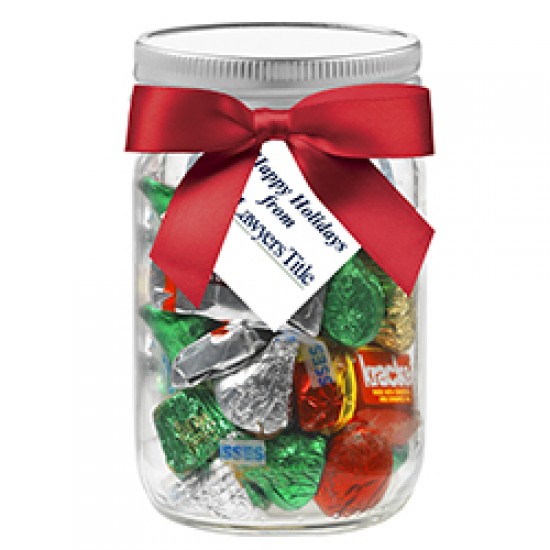 Custom Logo Glass Mason Jar - Hershey's Holiday Mix (16 Oz.)