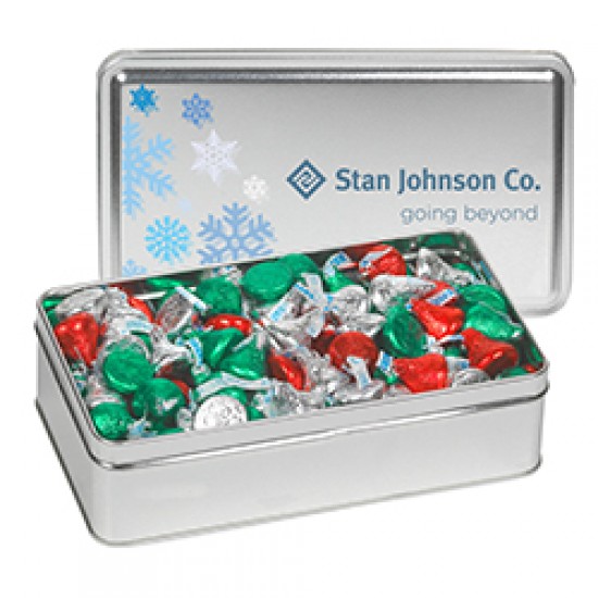 Custom Logo Large Rectangle Tin - Hershey's Holiday Kisses