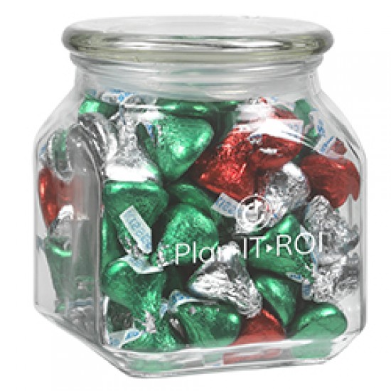 Custom Logo Contemporary Glass Jar - Hershey's® Holiday Kisses® (20 Oz.)