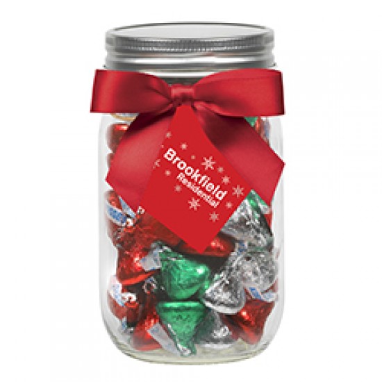 Custom Logo  Glass Mason Jar - Hershey's Holiday Kisses (16 Oz.)