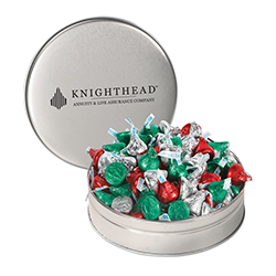 Custom Logo  Small Assorted Snack Tins - Hershey Holiday Kisses Custom Logo  Small Assorted Snack Tins - Hershey Holiday Kisses