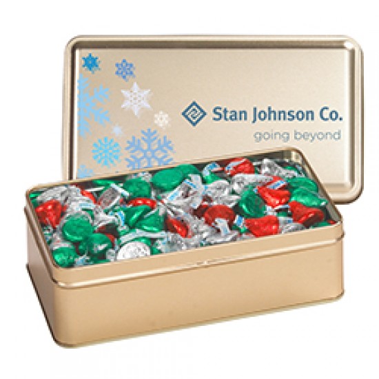 Custom Logo Large Rectangle Tin - Hershey's Holiday Kisses