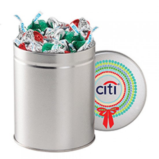 Custom Logo Round Tin (Quart) - Hershey's Holiday Kisses