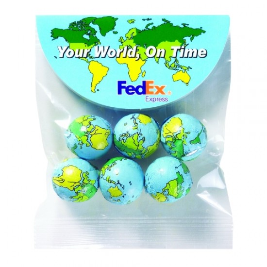 Custom Logo Chocolate Earth Balls in Small Round Top Header Bag