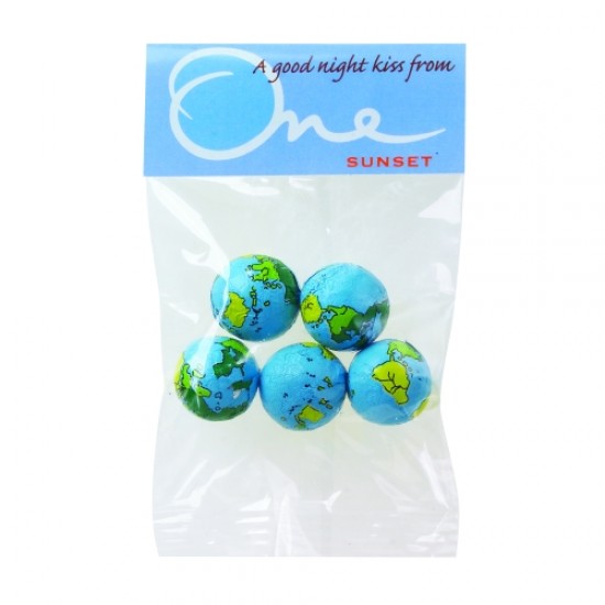 Custom Logo Chocolate Earth Balls in Header Bag (1 Oz.)