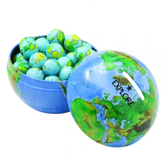 Custom Logo Small Themed Tin Banks - Chocolate Earth Balls Custom Logo Small Themed Tin Banks - Chocolate Earth Balls