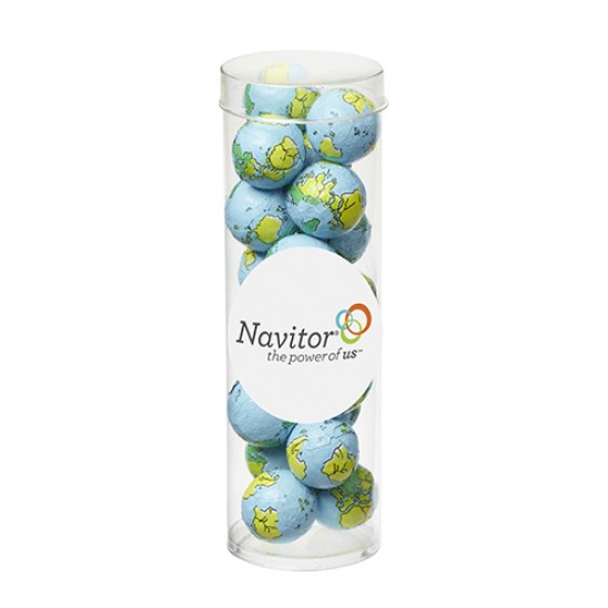 Custom Logo Small Tubes with Clear Cap - Chocolate Earth Balls Custom Logo Small Tubes with Clear Cap - Chocolate Earth Balls