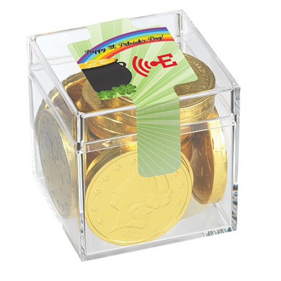 Custom Logo Four Leaf Clover Cube w/ Gold Coins Custom Logo Four Leaf Clover Cube w/ Gold Coins