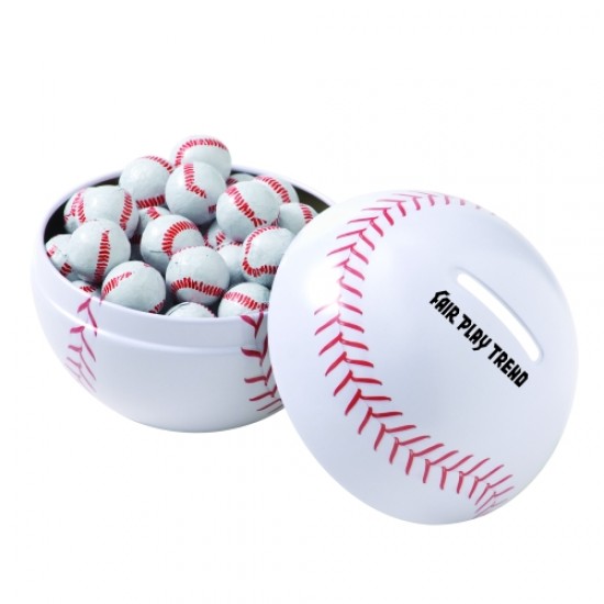 Custom Logo Small Themed Tin Banks - Chocolate Sport Balls