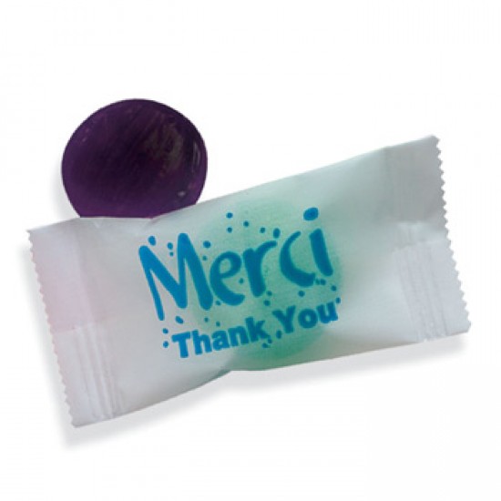 Custom Logo 5 Flavor Crystal Fruit Candy w/ Stock Merci Thank You Wrapper