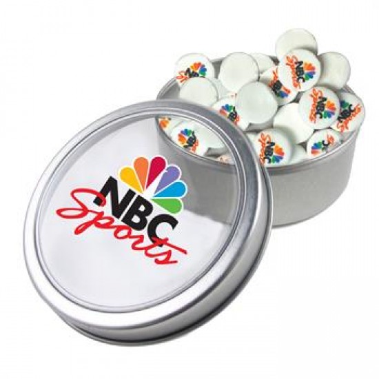 Custom LogoLarge Top View Tin - Imprinted Round Mints